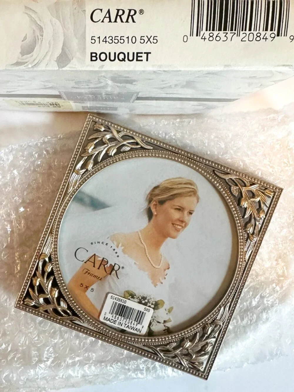 VTG 1998 Carr Romantic Occasions Bouquet Picture Frame Round 5x5 Pewter Gold NIB